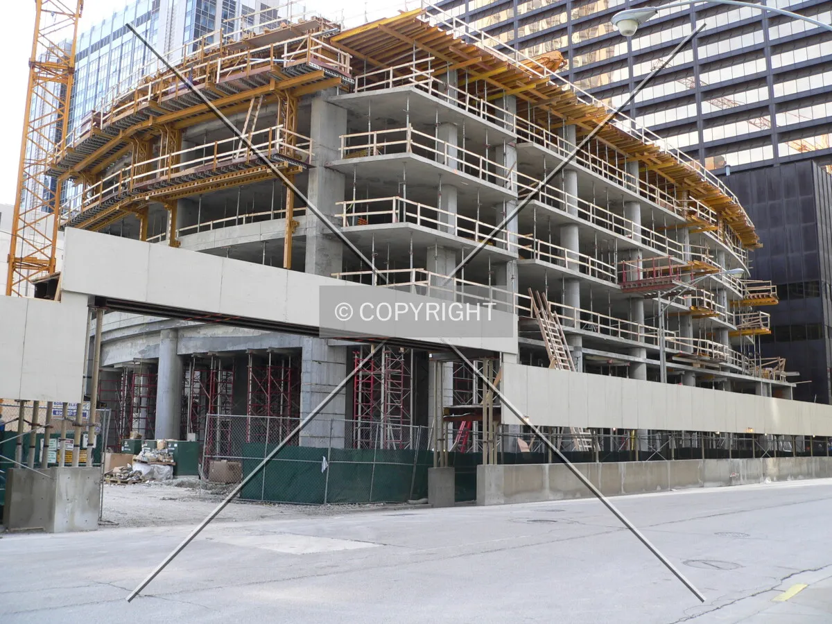 Looking southwest at the tower under construction