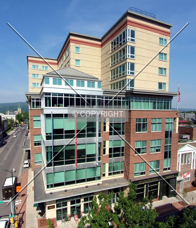 View from the southeast across Tioga Street