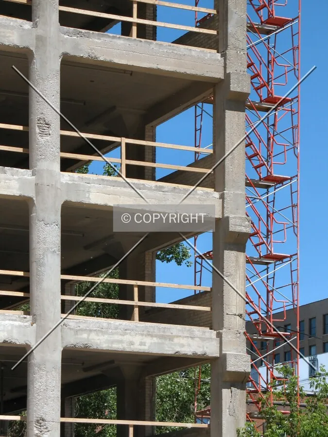 Gutted, with the concrete frame exposed