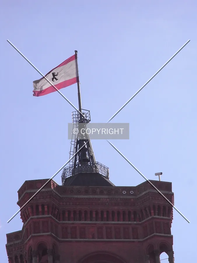 Verlin flag on Rotes Rathaus town hall in Berlin