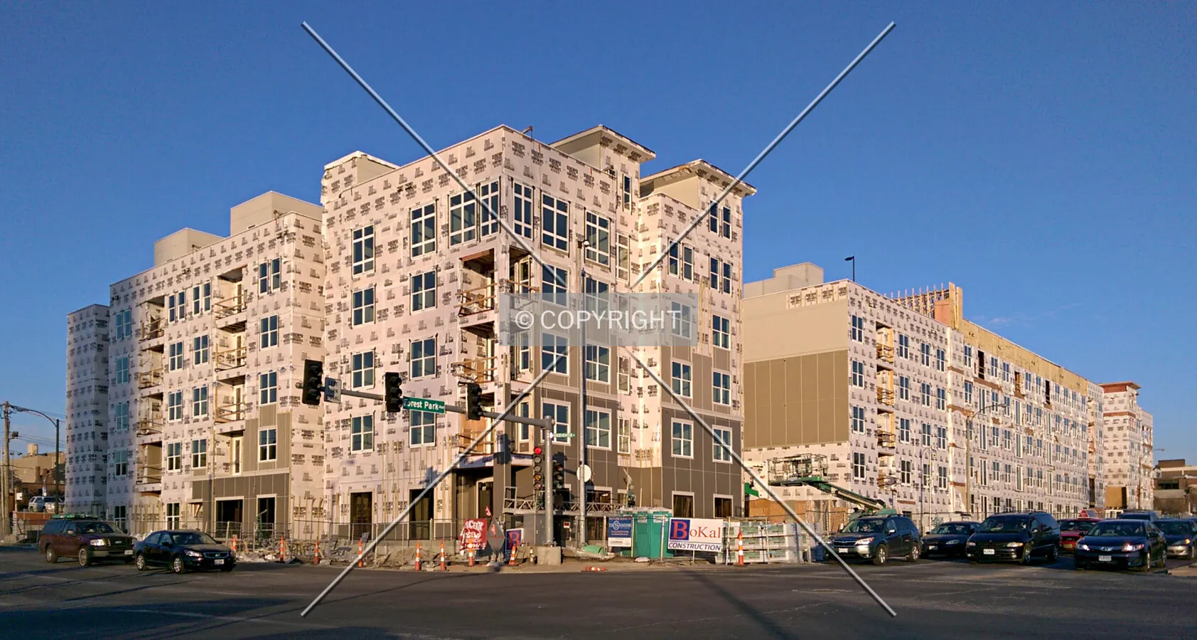 Southwest view during construction; February 13, 2015