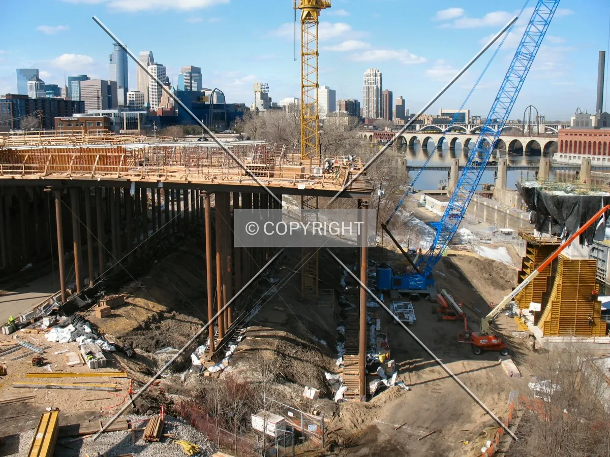 Steel for the deck between the first abutment and Pier 2, bridging over West River Parkway
