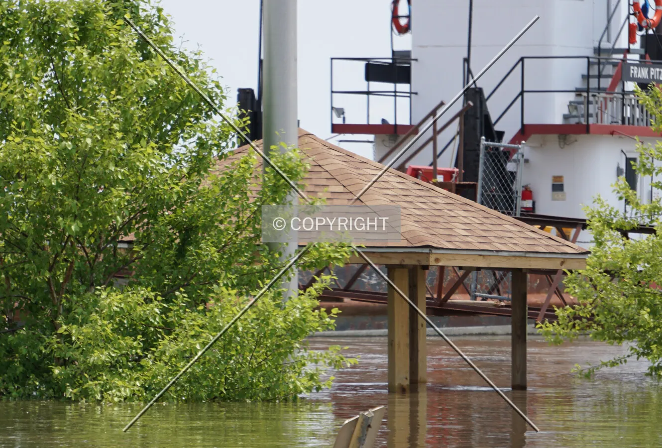 View from the northwest during the flood of 2019; June 1, 2019