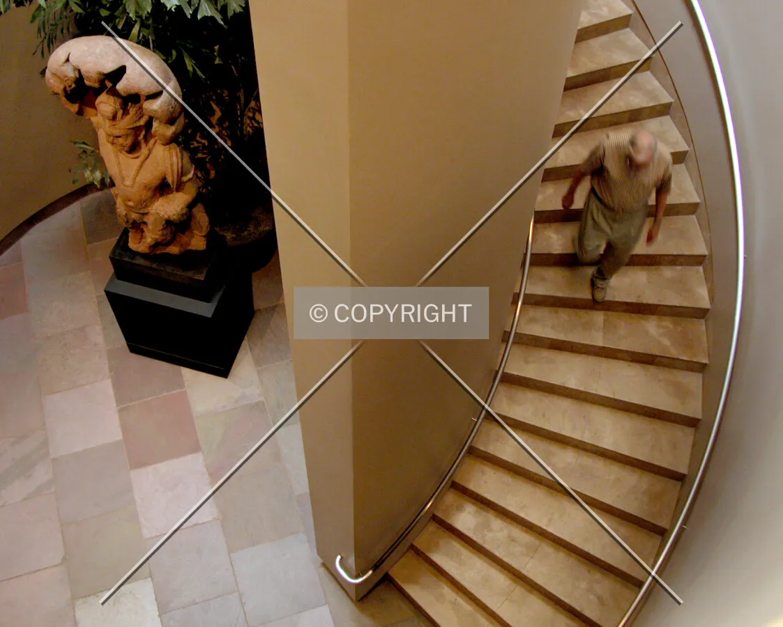 Curved staircase to lower level