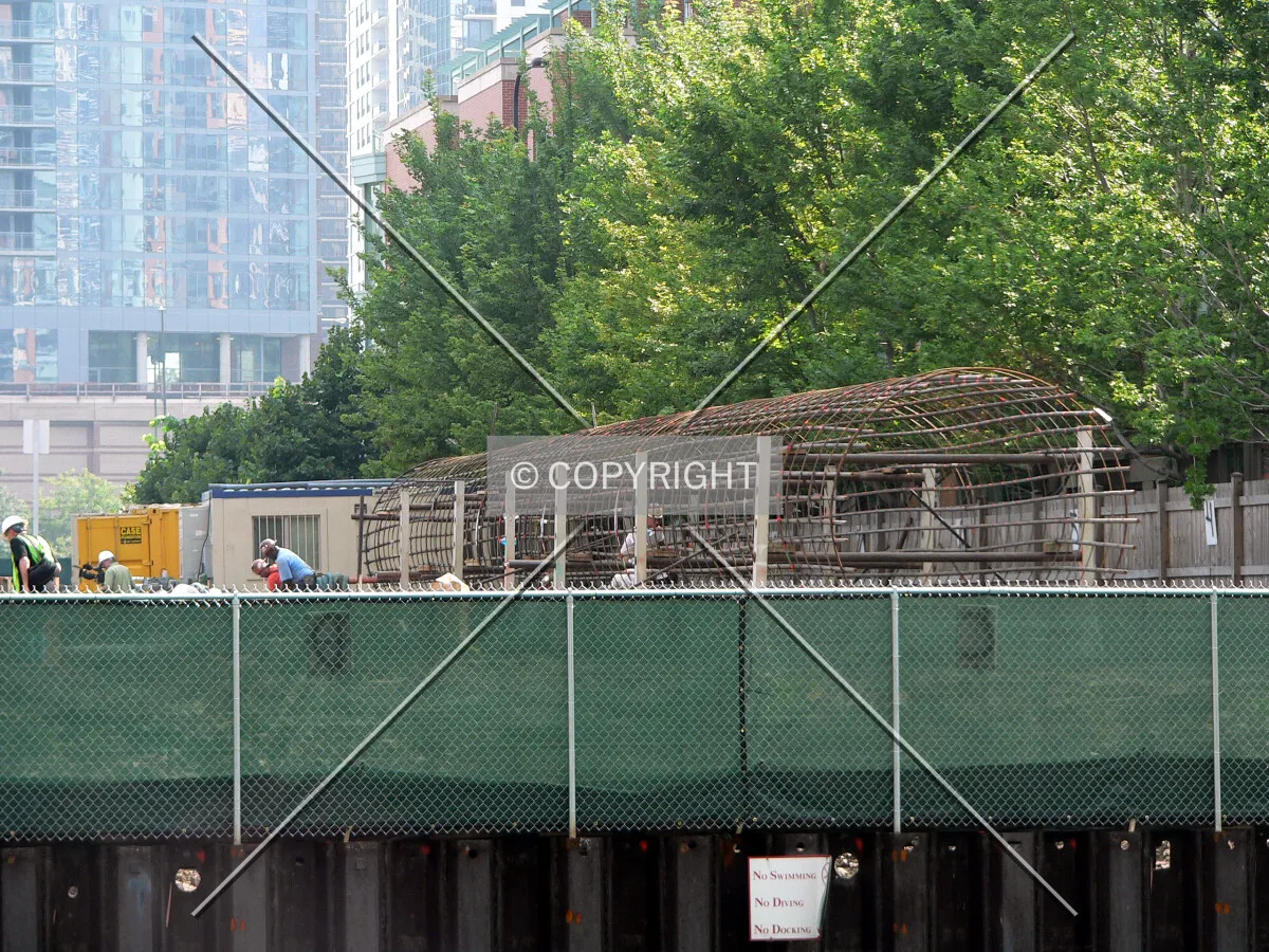 Rebar cage being constructed in the northwest corner of the site