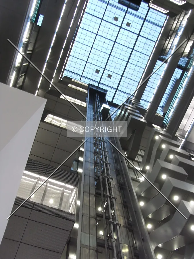 Inside Deutsche Börse Cube building - Looking up to the skylight