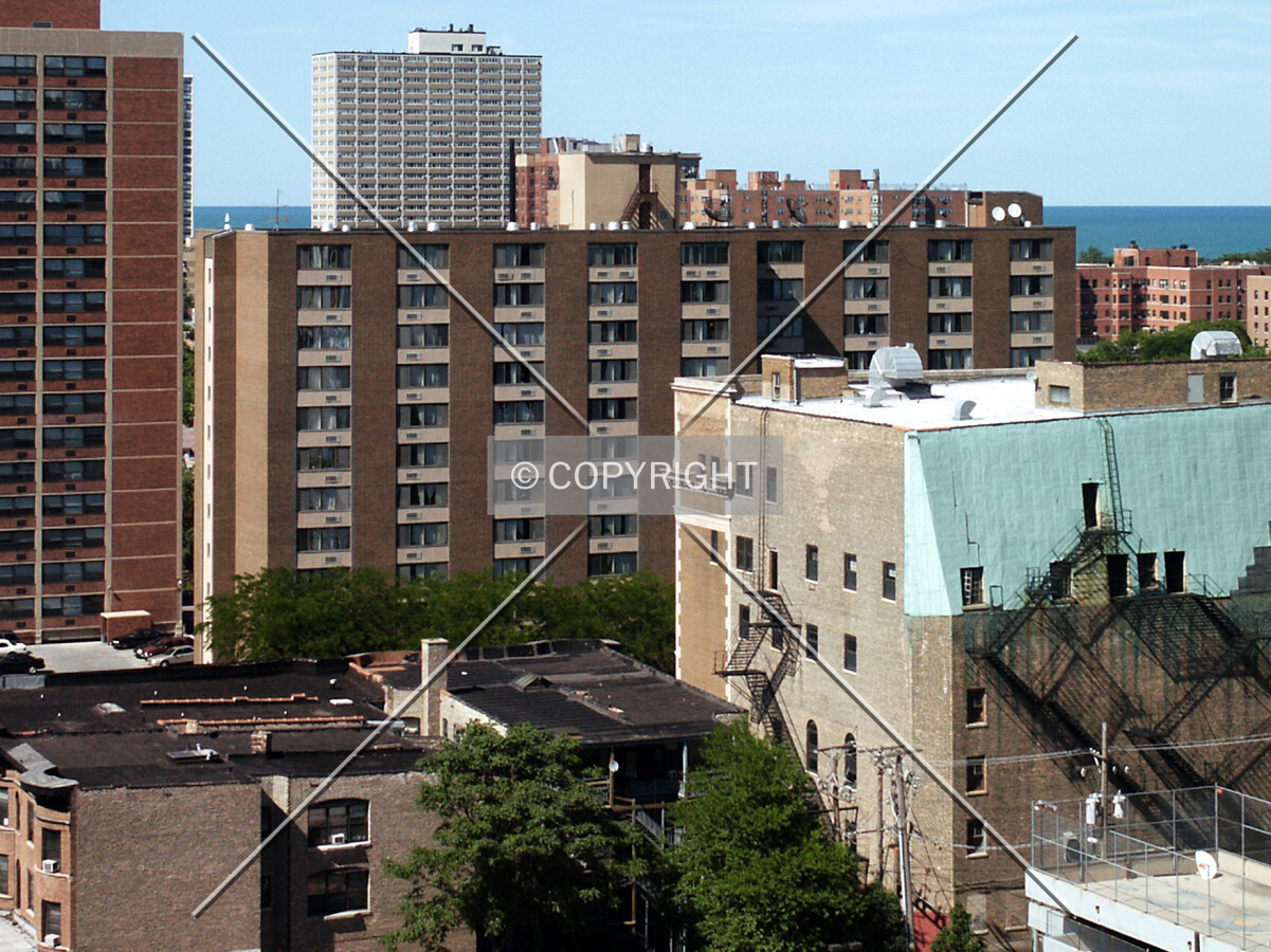 Partly obscured view from the top floor of ParVenu, looking northeast