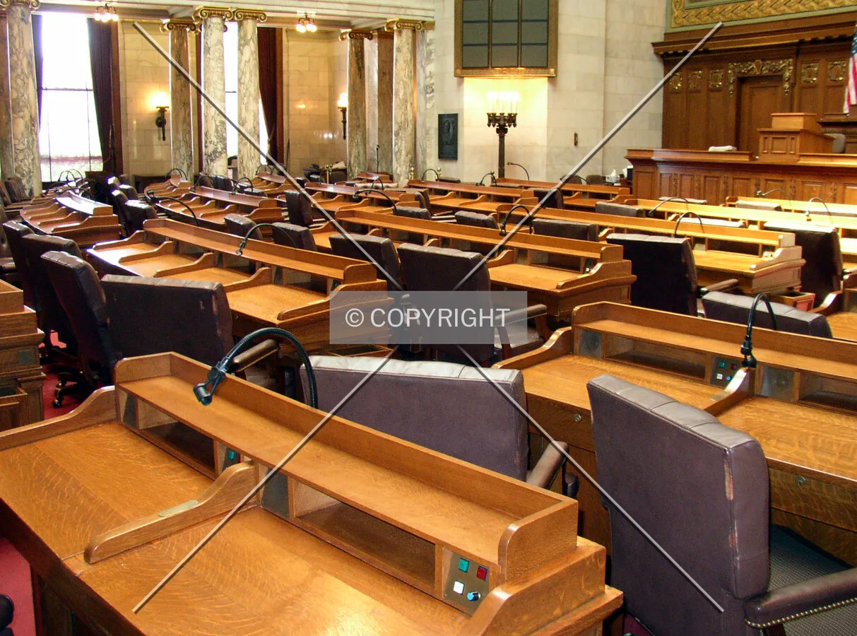 Desks in the Assembly Chamber