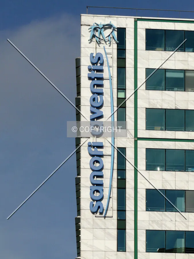 Company's name on top of the building