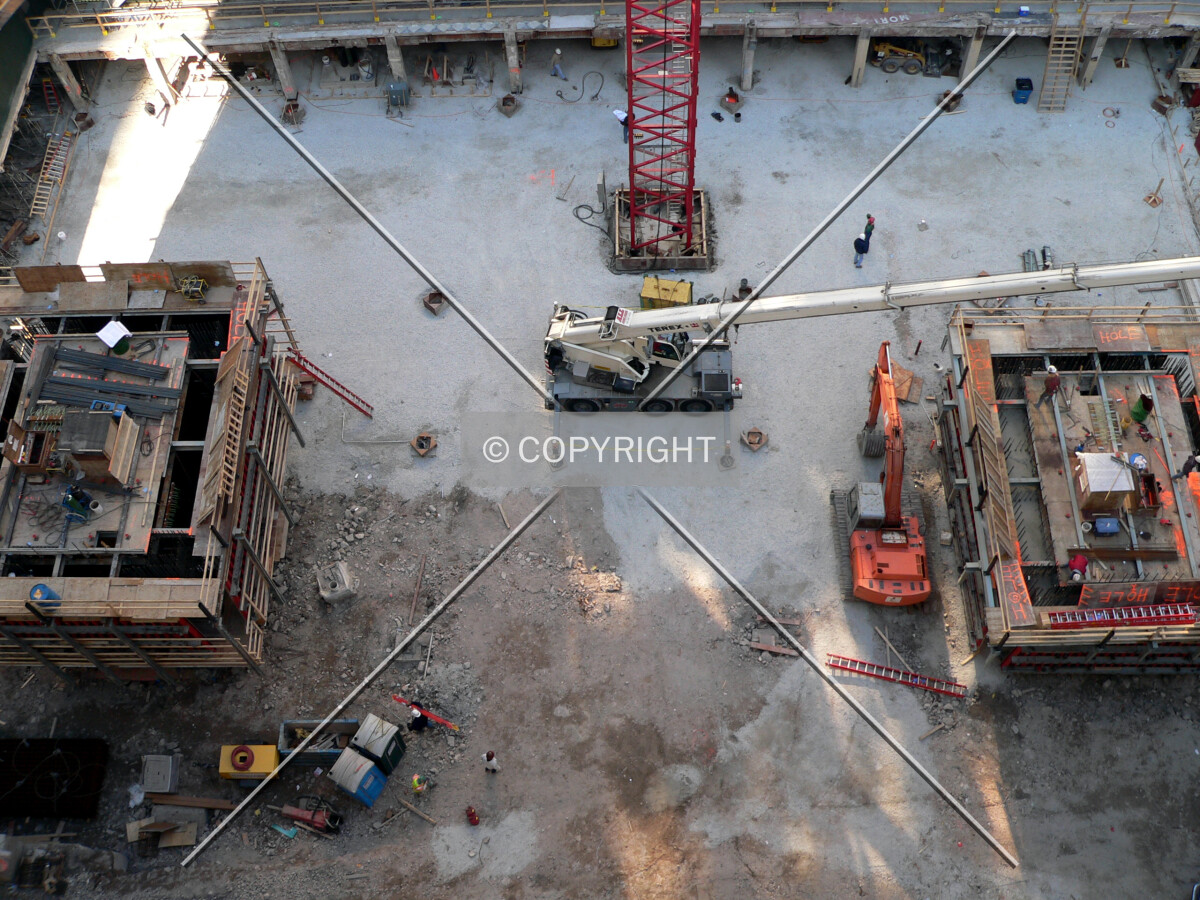 View of the construction site from a nearby parking garage