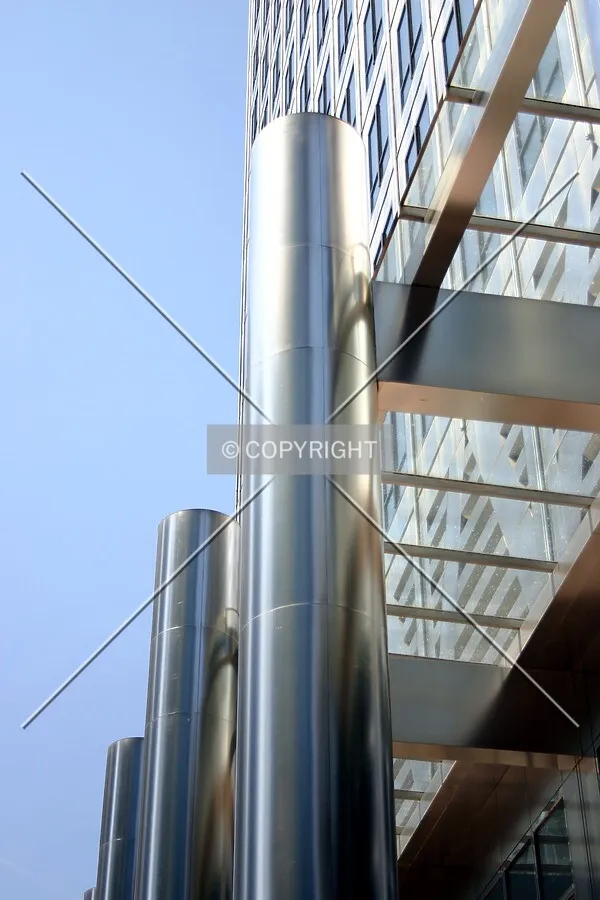 The top of stainless steel pillars at the base