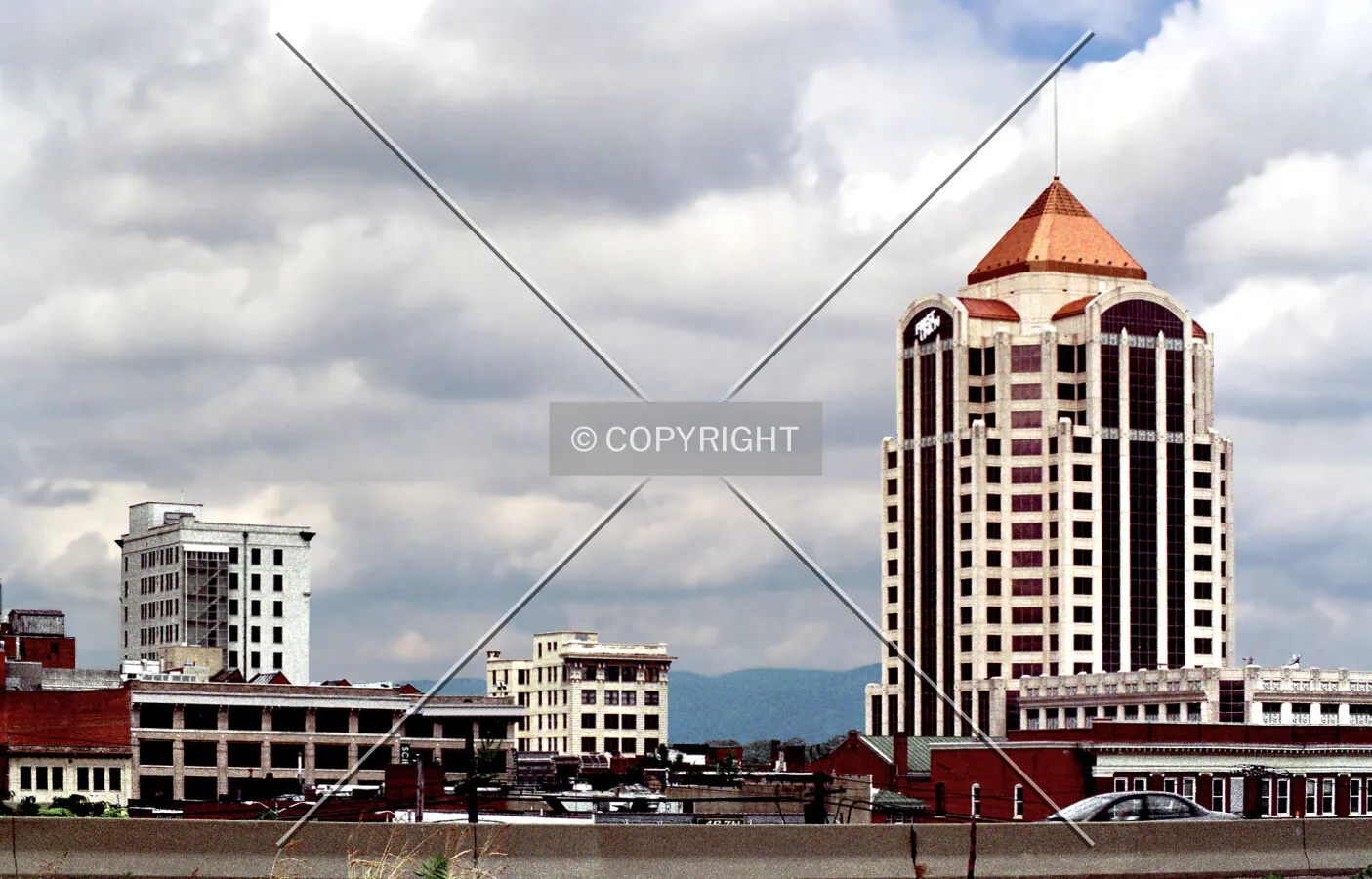 View from the southeast with the Colonial, Peoples, and Wachovia Buildings