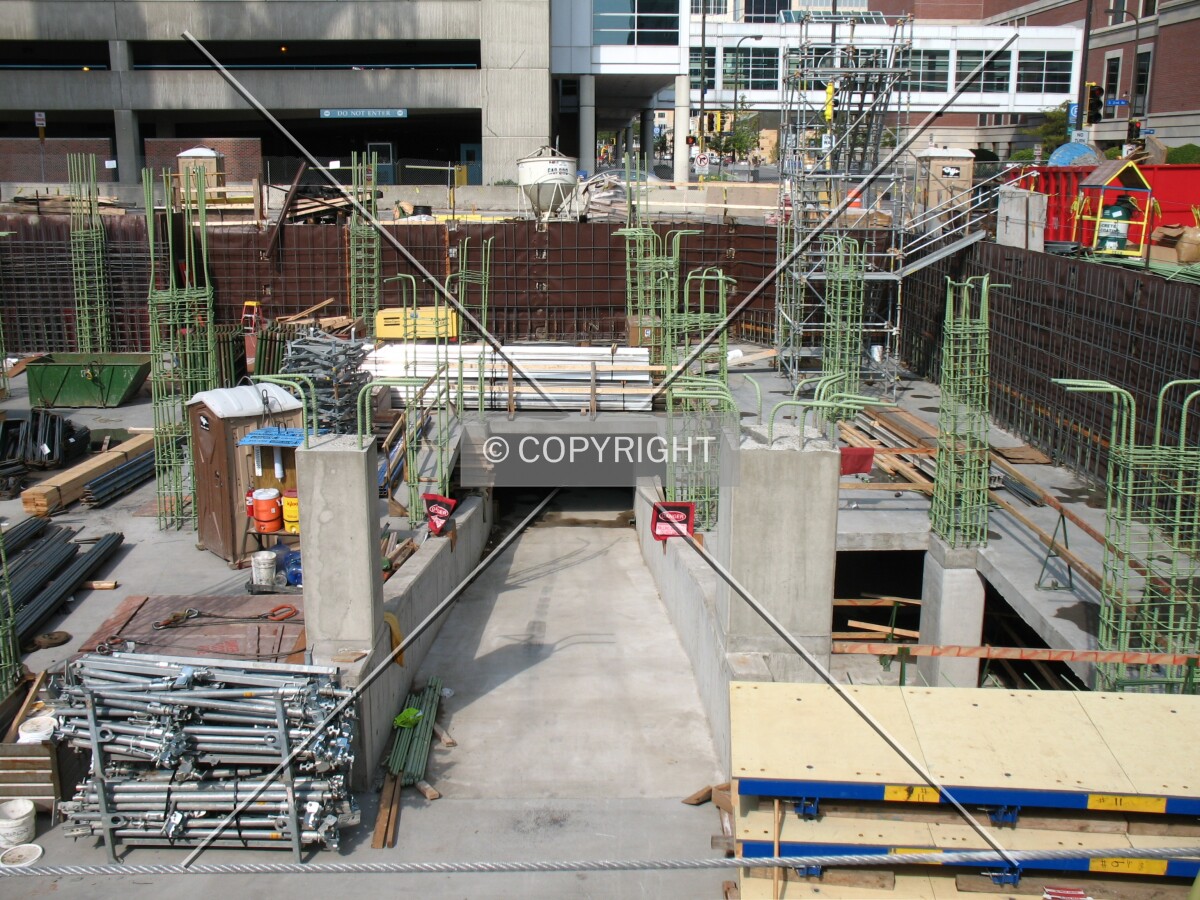 Down the ramp into the underground parking levels