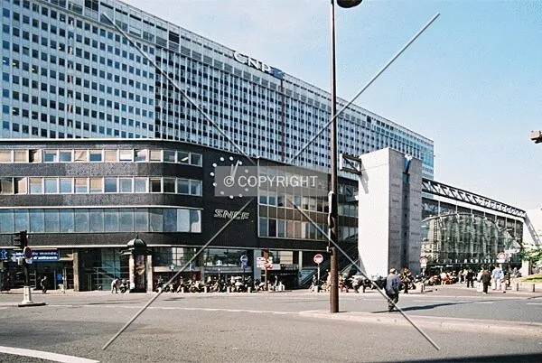 As seen from in front of the building