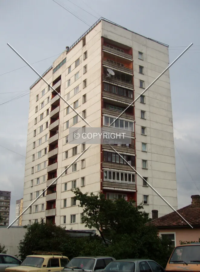 The southwest corner from street level