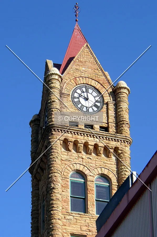 Detail of the top of the clock tower from the south