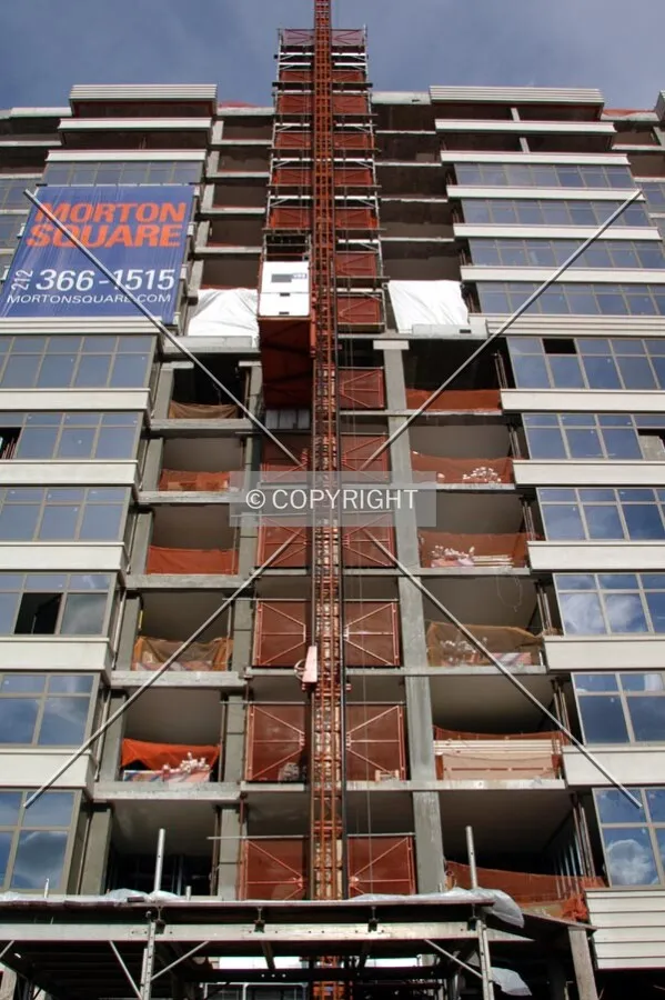 Construction elevator on the south side of the building; 6 January 2004