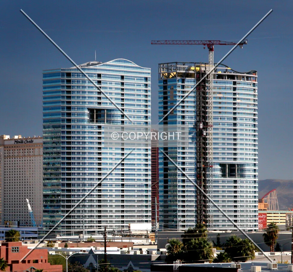 Completed Tower I next to Tower II with construction crane