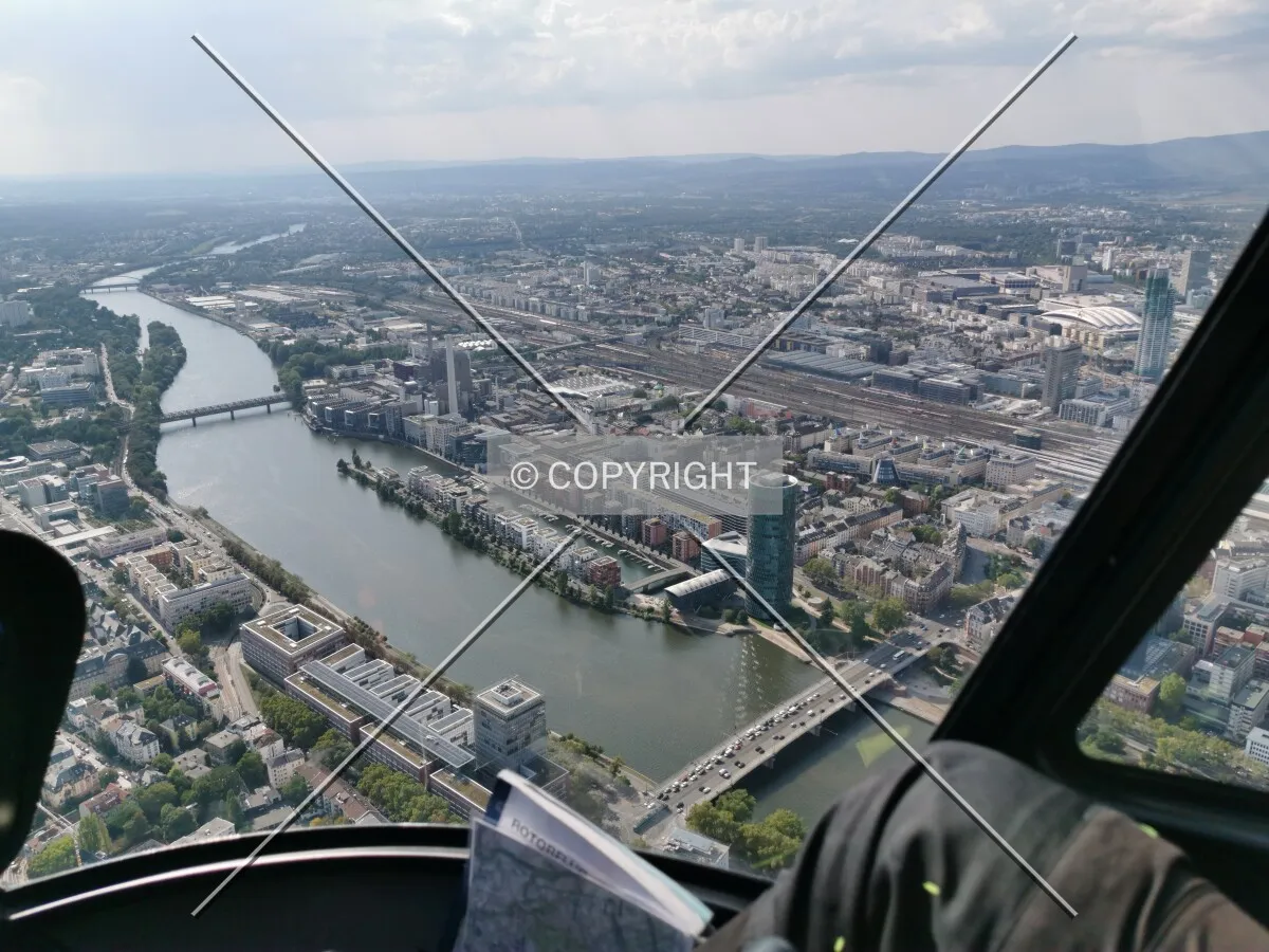 Robinson R44 helicopter over Frankfurt