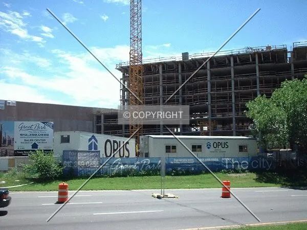 Construction Trailers from across 5th Avenue/Interstate-35W Exit Ramp