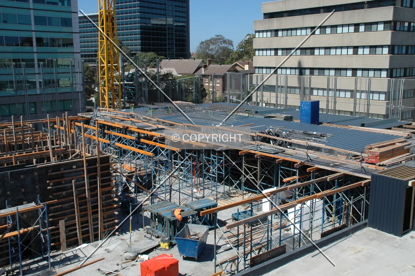 Elevated view over the site