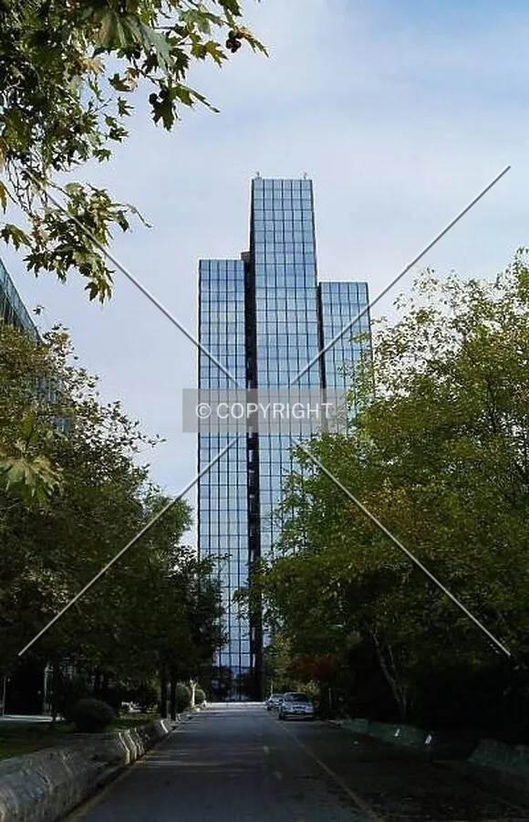 View of the building from the main entrance of the Atrina Center complex, facing Kifissias Avenue