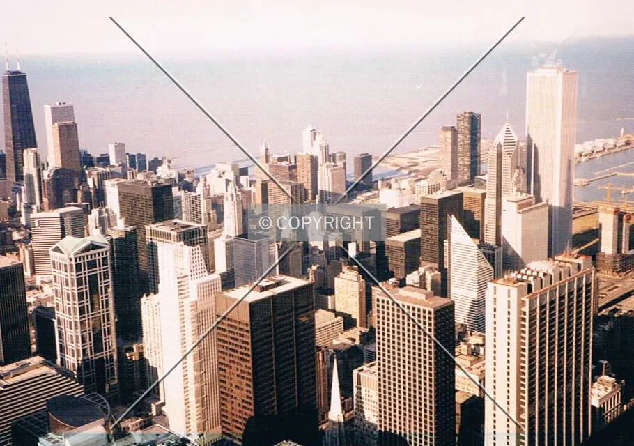 Looking northeast across downtown Chicago from the Sears Tower; March 23, 1996