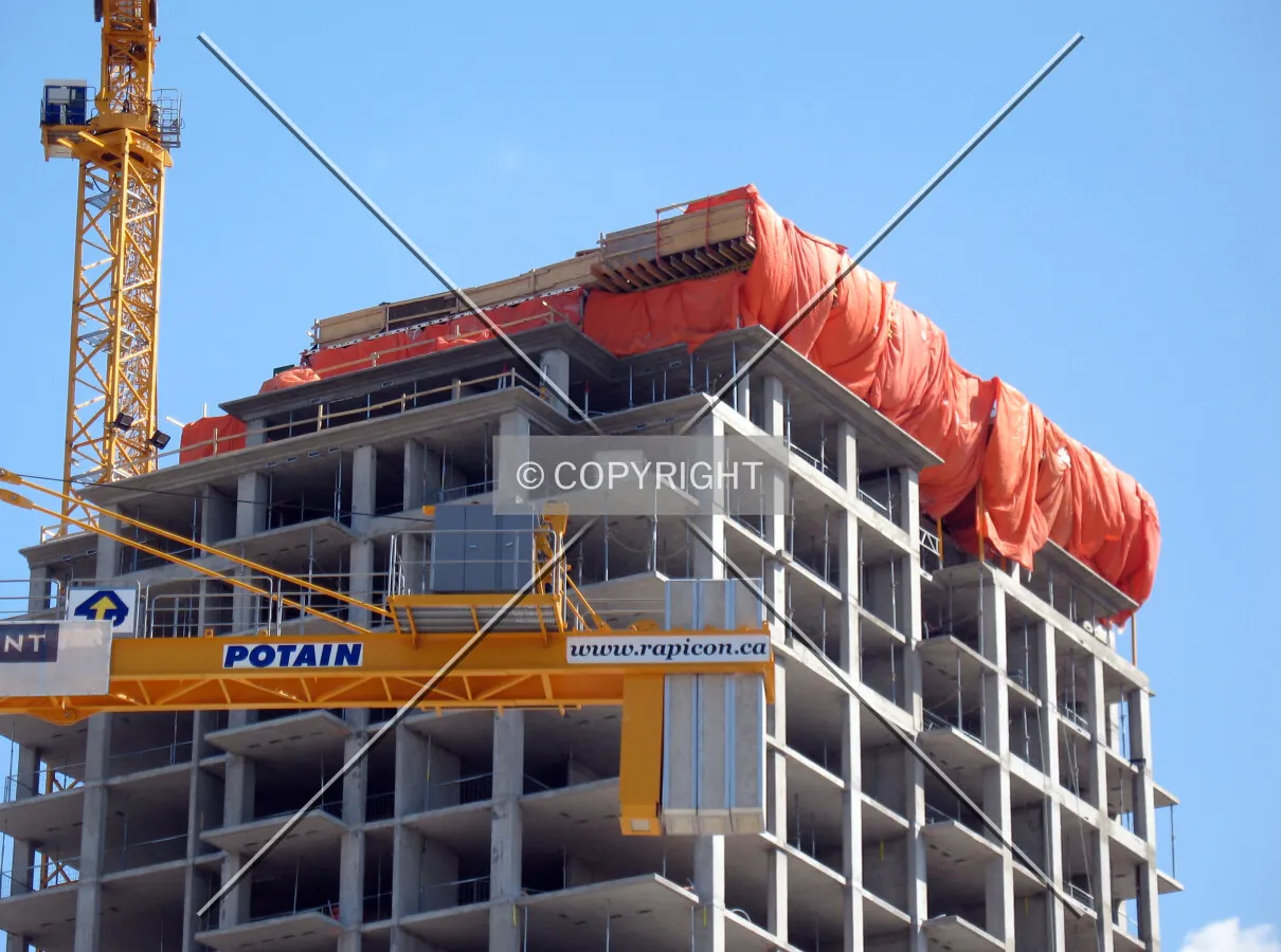 During framework construction of the top floors