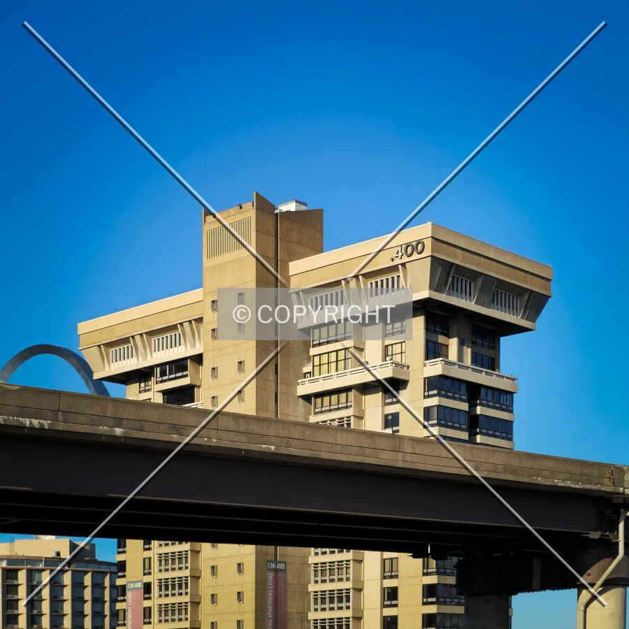 From the southwest, rising from behind the Interstate 64 and Highway 40 elevated lanes, Friday, May 9, 2025