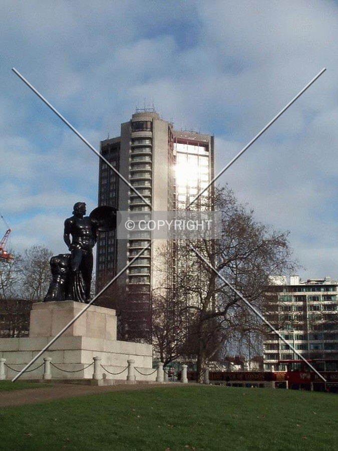 The Achilles Statue (1822) with the Hilton beyond