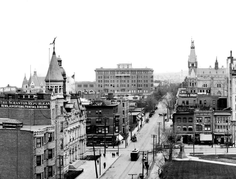 View northeast along Washington Avenue from the Mears Building with the YMCA at background center