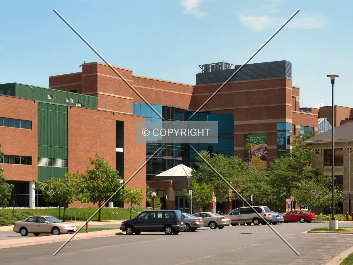 Distant view from the northwest, beyond Borlaug Hall