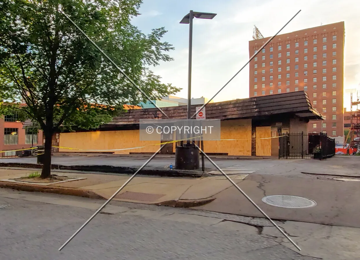 Northeast view after being damaged by fire; June 2, 2020