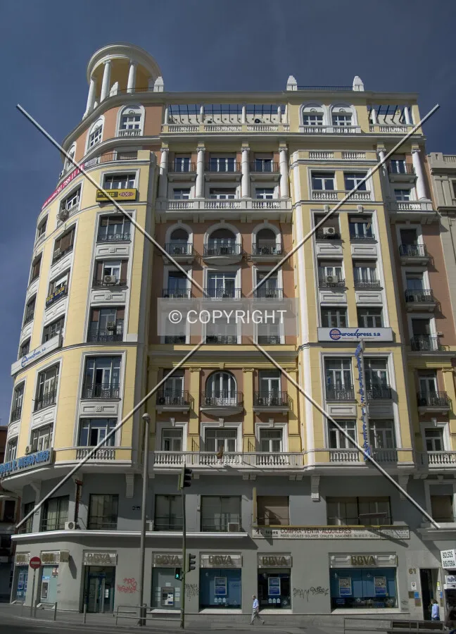 Looking up from across Gran Via