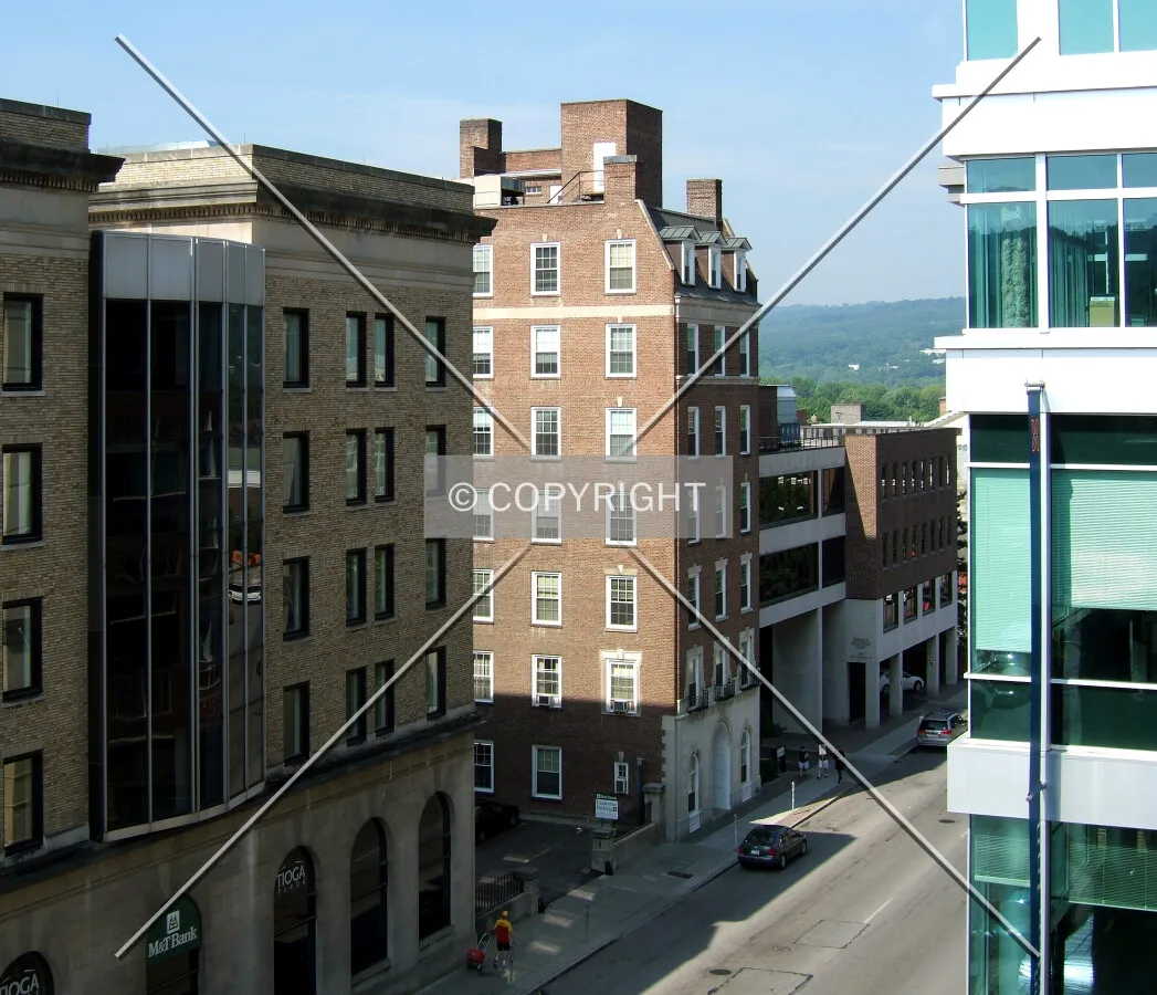 View from the northeast along Seneca Street