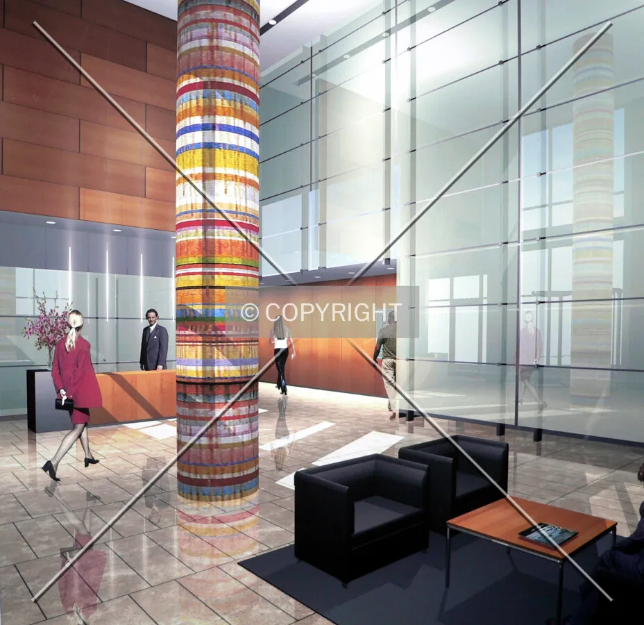Photograph of an interior lobby rendering