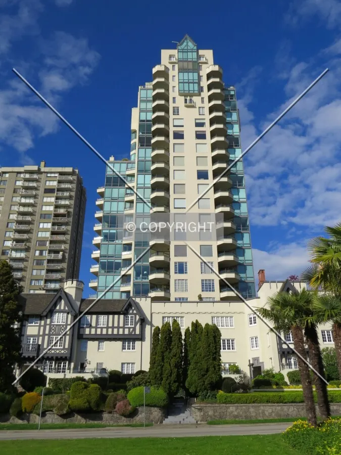 Full front elevation from across Beach Avenue & Pacific Street