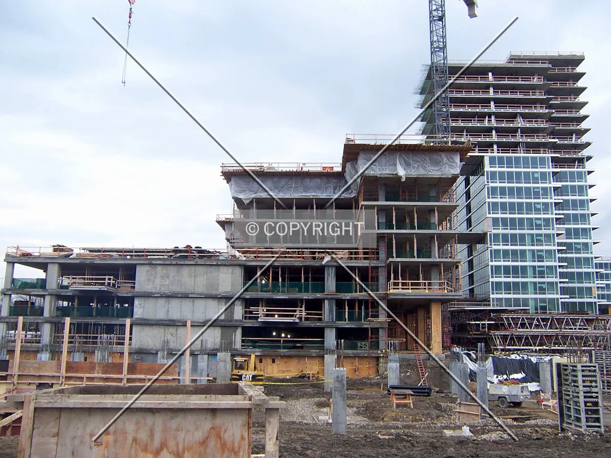 Looking south into the site, with the Oak Tower on the right, Elm Tower in the center and the now rising Maple Tower in the foreground