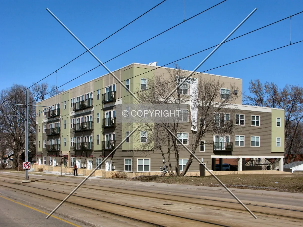 View to the north across Minnehaha Avenue and the Hiawatha Light Rail Line