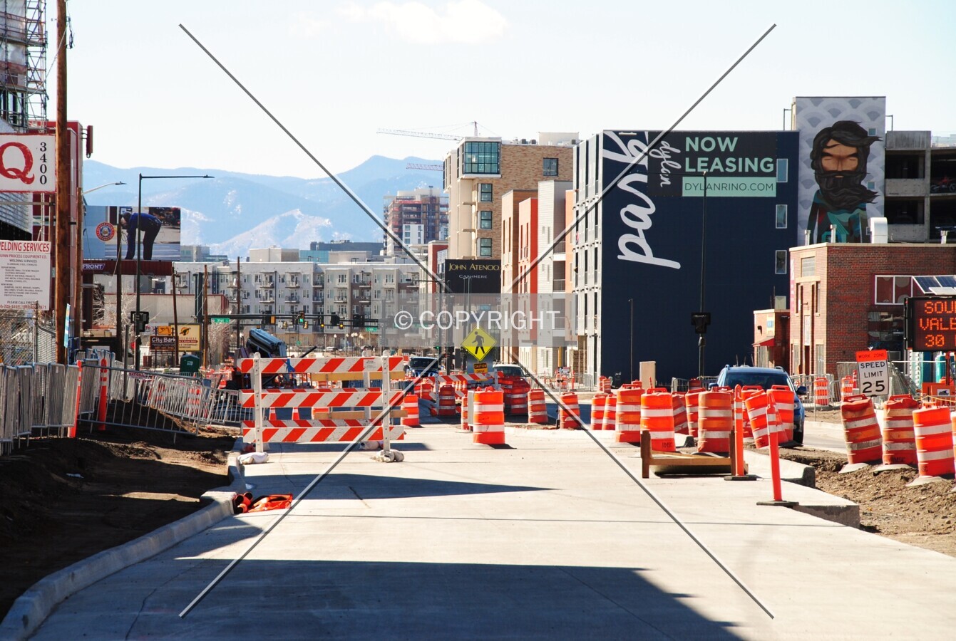 Looking southwest along Brighton Boulevard reconstruction