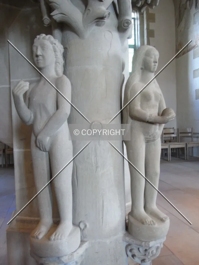 Adam and Eve sculptures in Alexanderkirche in Marbach