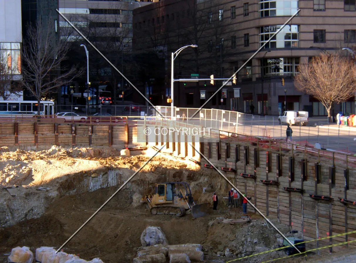 Retaining wall along East Trade Street