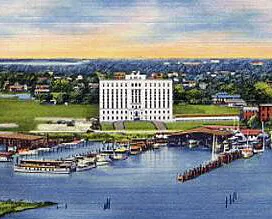 View from the southeast showing the original 1945 building