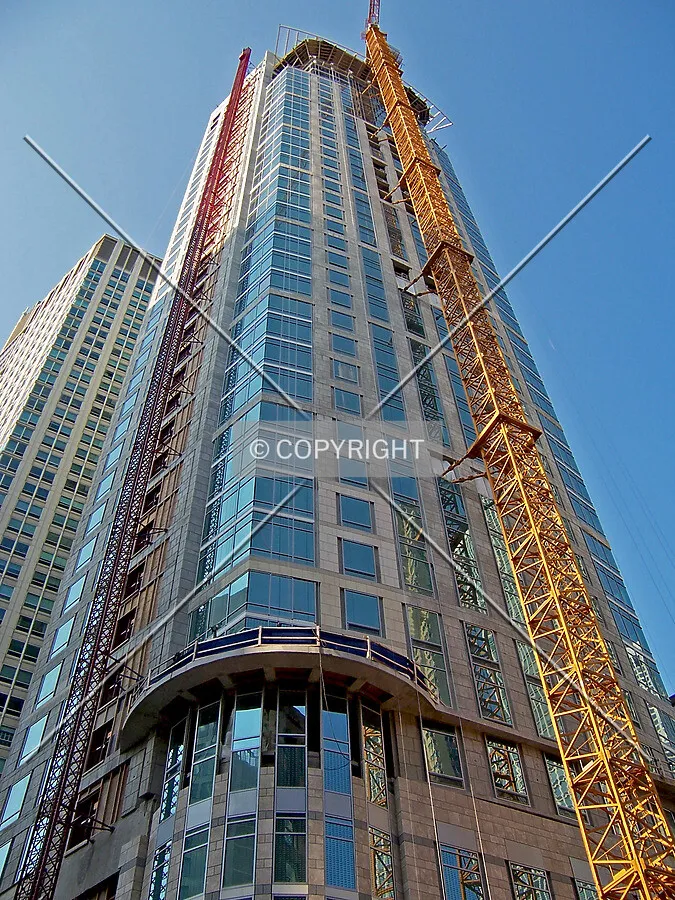 Looking up the southwest corner from the intersection of Rush Street and Chestnut Street