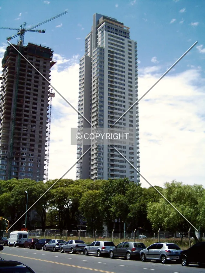 View from southwest, at left Torre del Parque under construction