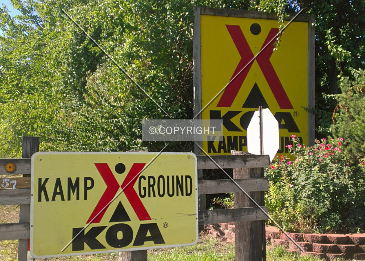 Signs at the entrance to the KOA Campground