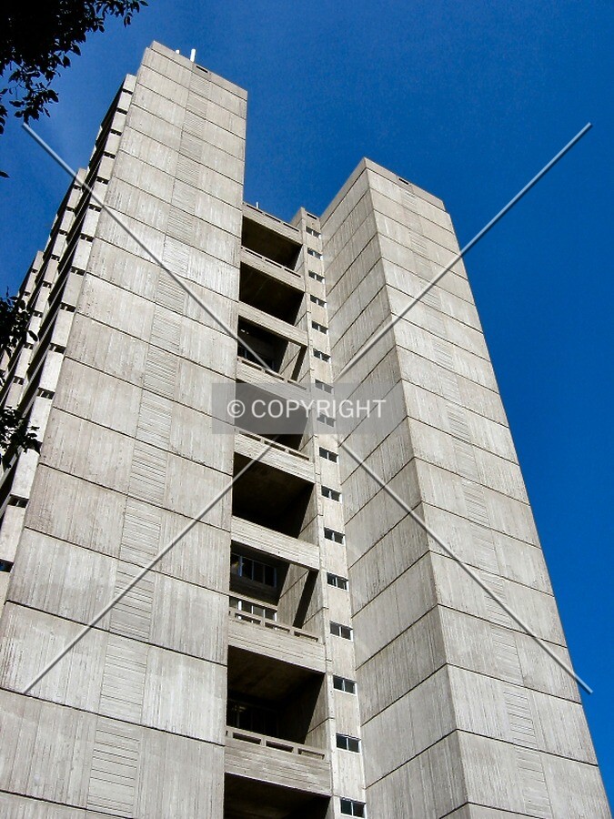 Looking up the southwest facade