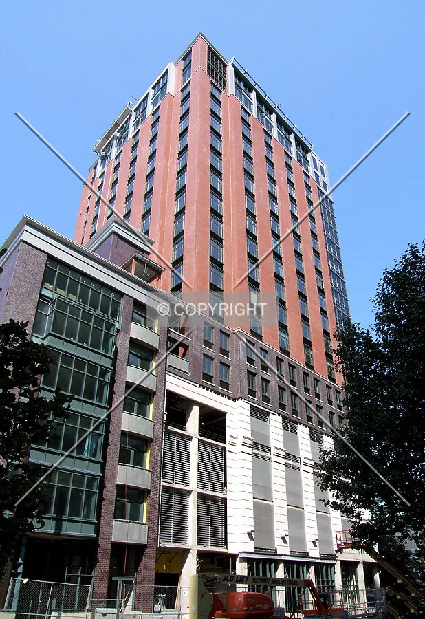 View from the southeast showing completed work