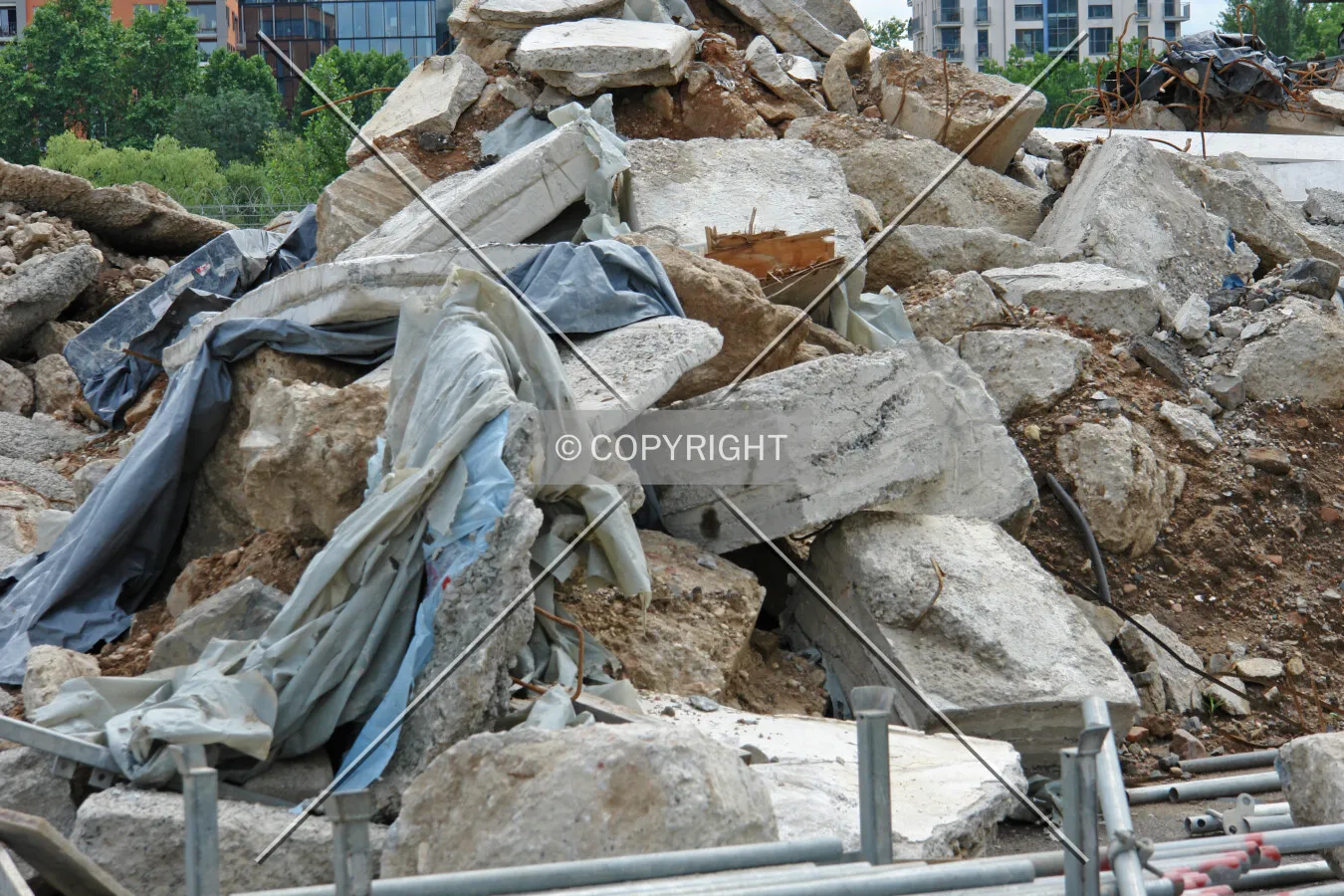 Debris from demolishing buildings