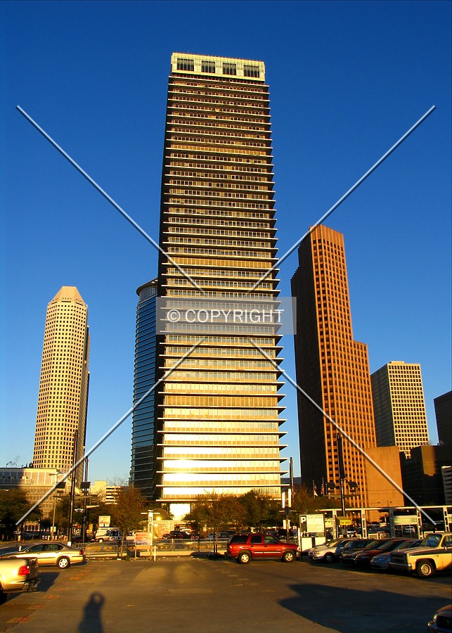 From the southeast, with Continental Center (left) and Wedge International Tower (right)